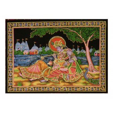 Панно - Кришна играет Радхе на берегу реки