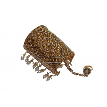 Широкий индийский браслет с кольцом «Цветок»